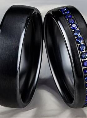 爆款配饰欧美热卖新款简约钛钢指环女镶钻锆石情侣对戒