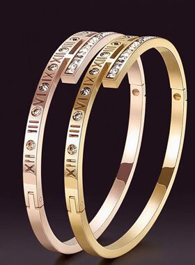 不锈钢欧美热卖锆石罗马数字手镯女钛钢不掉色高级感时尚饰品