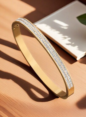 钛钢手镯男女高级感小众双排镶钻百搭电镀精致不掉色时尚饰品