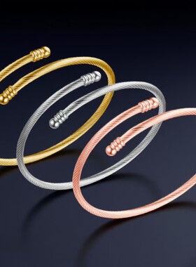 热卖女式不锈钢时尚简约不掉色钢丝绳不锈钢圆形手环手镯