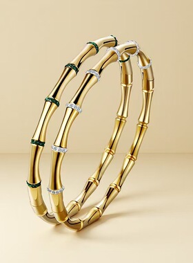 不锈钢竹节素面手镯简约优雅金色ins风钛钢欧美时尚手饰