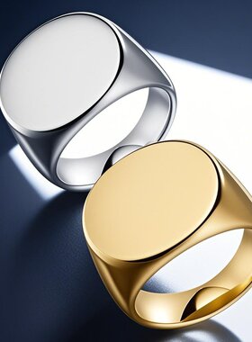 铸造不锈钢饰品 朋克风圆形光面钛钢戒指男士时尚简约可刻字