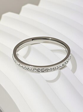 不锈钢戒指女不掉色简约设计欧美爆款小众钛钢镶钻指环时尚潮流