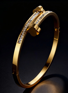 不锈钢女款钉子锆石钛钢手镯三色手环饰品现货批发潮流选择