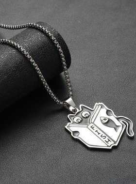 FISH看书猫咪项链男不锈钢小众简约创意努力学习小黑猫吊坠配饰女