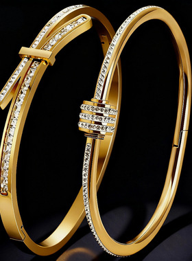 欧美新款整圈微镶几何形钛钢手镯简约ins风气质女手饰品潮流款