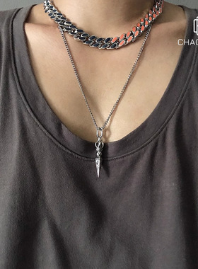 降魔杵项链男士欧美潮朋克小众钛钢做旧暗黑风设计新品配饰潮流款