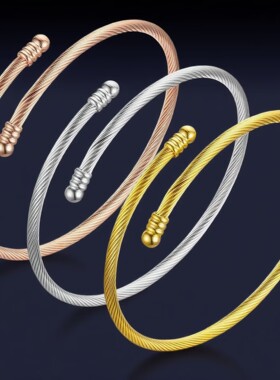 热卖女式不锈钢时尚简约不掉色钢丝绳圆形手环手镯潮流配饰