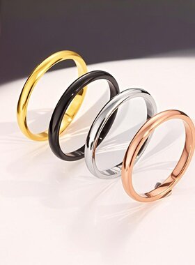 不锈钢钛钢戒指女小众高级轻奢ins的极细不掉色球面钛钢指环