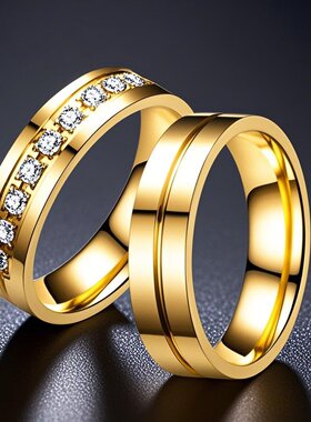 不锈钢戒指不掉色小众设计小众情侣对戒一对镶钻冷淡钛钢饰品
