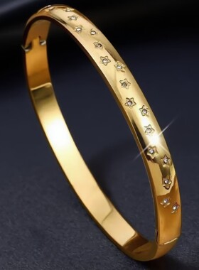 不锈钢新款气质小众手镯星星镶钻钛钢18K金星月白钻高级感配饰