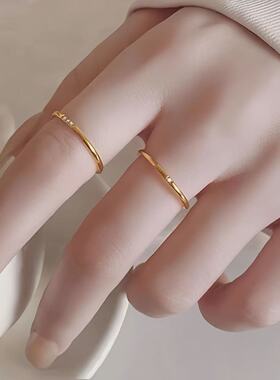 钛钢戒指女设计感小众不掉色女款镶钻ins女士不锈钢1mm饰品