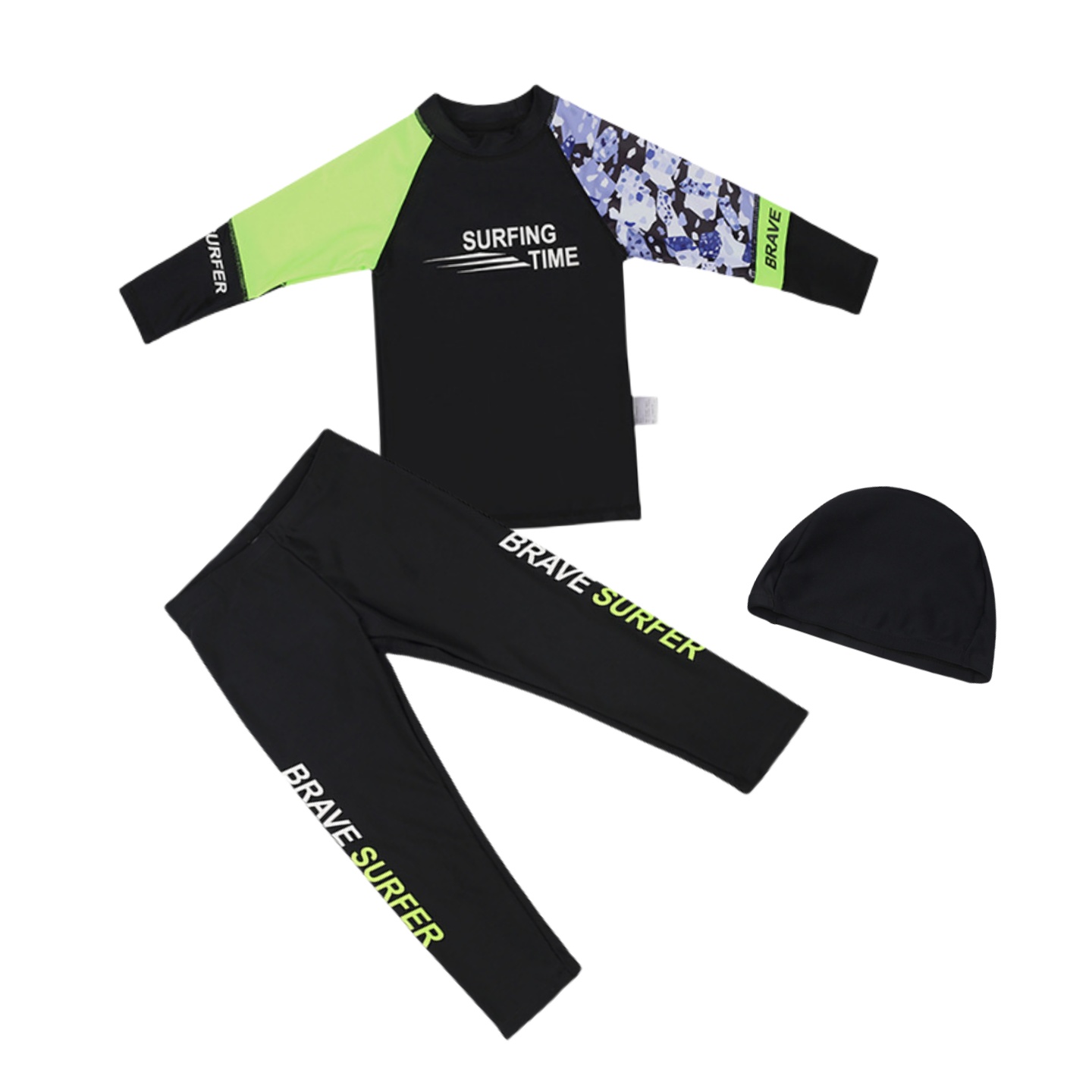 儿童长短袖分体泳衣三件套男童卡通海边游泳速干防晒中大童泳衣装