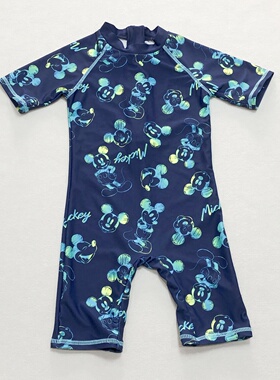 出口美单MICK*Y男童短袖防晒平角连体游泳衣海边度假冲浪服2-3岁