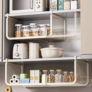 厨房置物架柜下挂架吊柜内分层可伸缩挂篮密网悬挂拉篮柜子收纳架