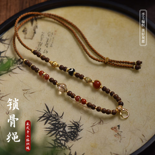 藏式手工编织手搓棉绳檀木唐卡佛牌吊坠绳快拆扣挂绳文玩蜜蜡绳子