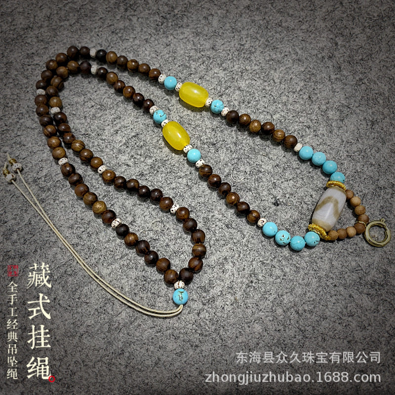 新中式手工串珠项链唐卡挂链佛牌文玩吊坠绳挂脖天珠毛衣链男女款