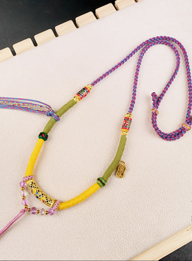 藏式手工编织项链绳藏风简约紫色毛衣链文玩蜜蜡唐卡吊坠绳佛牌链