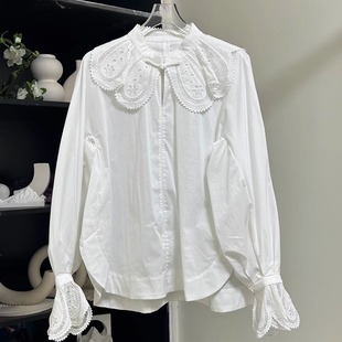 小雪家【祈愿星】轻国风镂空云肩小众设计微喇袖立领洋气棉衬衫
