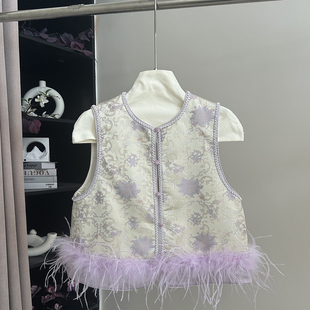 小雪家【仙羽织锦】新中式轻国风盘扣可拆卸羽毛仙气感上衣马甲