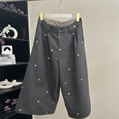 小蘑菇 随性甩甩裤 大裤 小雪家 腿蘑菇刺绣亚麻羊毛秋冬阔腿裤