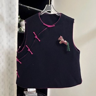 小雪家【马上有福】新中式羊毛斜襟小马胸针简约纯日常百搭马甲