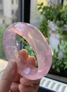 【琨瑜】亏清 59mm色粉天然莫桑比克粉晶手镯樱花粉芙蓉粉晶87.9g