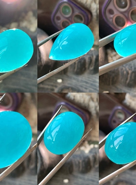 无酸洗无烤色 新疆老矿天河石裸石蛋面水滴 透体高浓蓝绿色