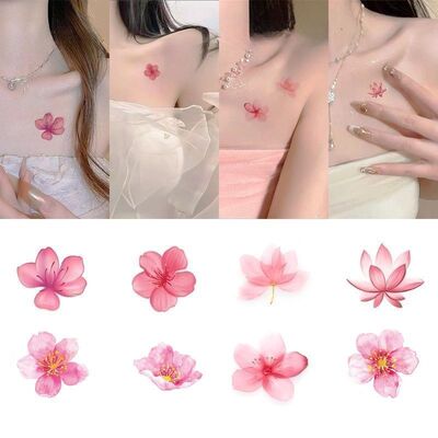 中国风桃花彩色纹身贴高颜值樱花 花朵可水洗仿真手臂性感辣妹潮