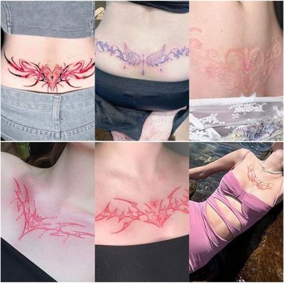 心之翅膀高颜值彩绘纹身贴 性感辣妹甜酷锁骨少女心大图案防水ins
