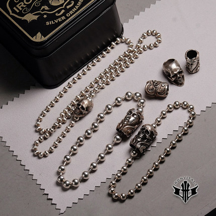铁心925纯银饰品原创设计御丸珠链手链DIY装饰扣骷髅配件男女项链