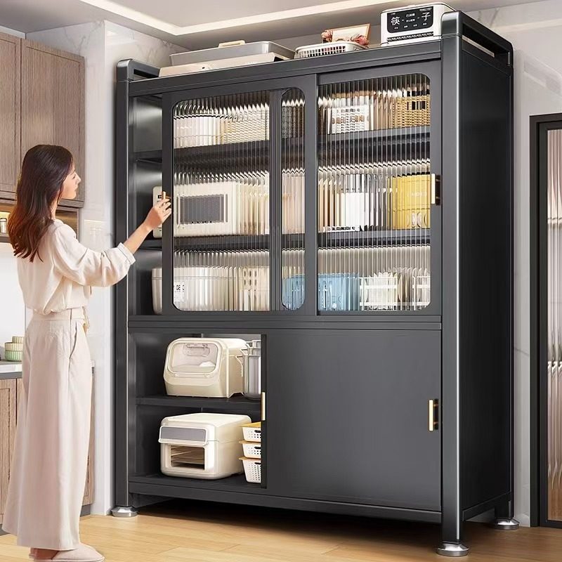 厨房置物架多功能落地柜推拉门多层餐边柜锅具碗碟家用收纳储物柜,厨房/烹饪用具,厨房置物架/置物柜/角架,淘宝优惠券,粉丝福利购,淘宝优惠卷