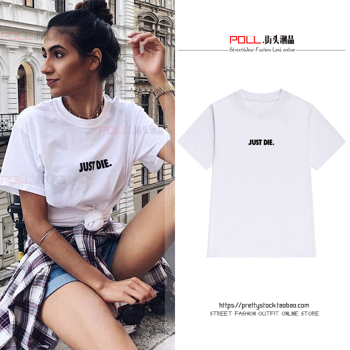欧美街头暗黑系简约英文字母印花短袖t恤女宽松bf风夏季ins潮上衣