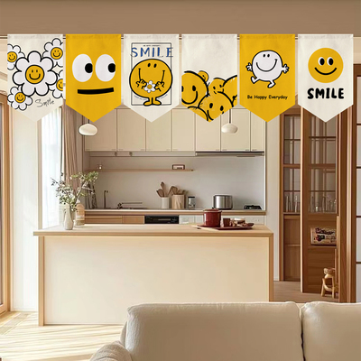 笑脸三角旗帘短帘隔断帘厨房卧室玄关装饰挂布帘吊旗店铺门头半帘