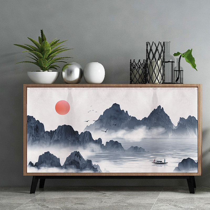 中式布帘隔断半帘柜子帘遮挡帘子家用布艺防尘帘衣柜帘定制魔术贴