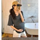 夏季 遮肚不规则设计褶皱款 新款 T恤宽松大码 上衣 条纹u领短袖 孕妇装