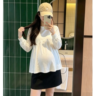 孕妇娃娃衫2026早秋宽松圆领长袖上衣小个子遮肚显瘦孕期打底衫女