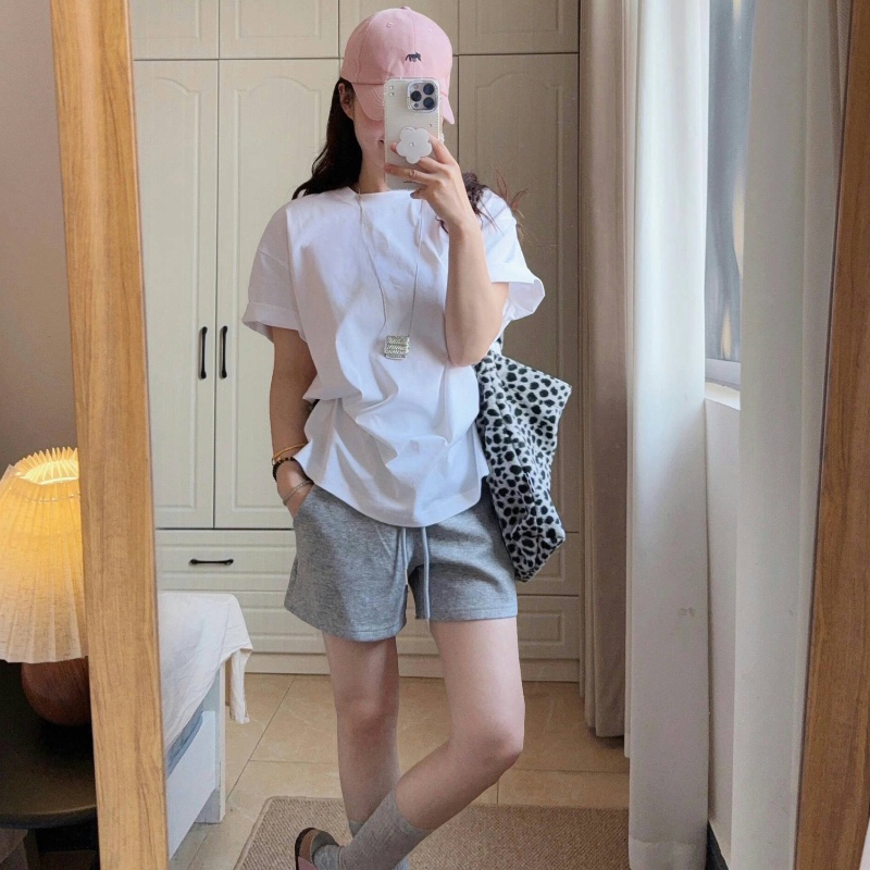 小个子孕妇夏季新款短袖宽松休闲百搭白色纯棉t恤衫休闲短裤运动