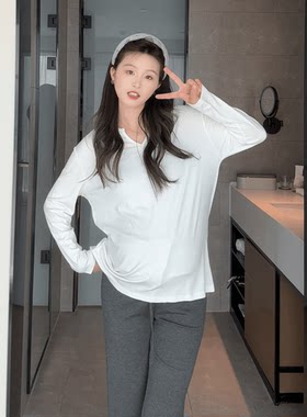 小心机面膜T~孕妇2025年秋季新款上衣宽松高弹显瘦打底长袖T恤秋