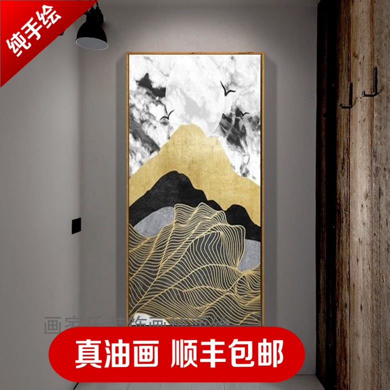 纯手绘综合材料金银箔金线条轻奢油画酒店娱乐场所公司家庭挂画图片