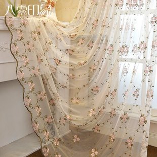 新款 田园小清新碎花绣花窗纱温馨卧室飘窗窗帘 定制窗帘成品 韩式