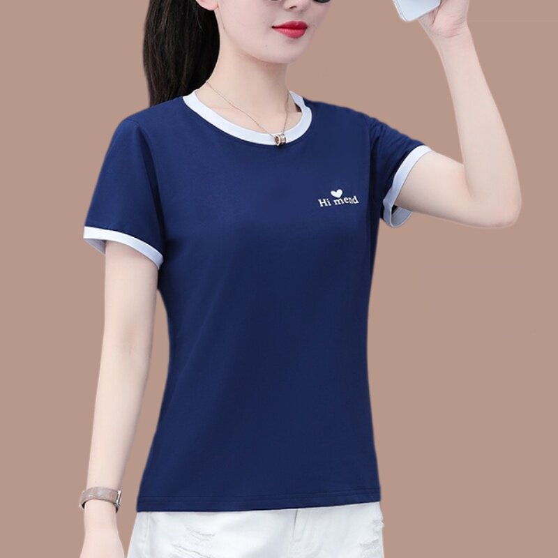 2026新款短袖T恤女薄款圆领时尚洋气宽松显瘦上衣中年妈妈夏装女