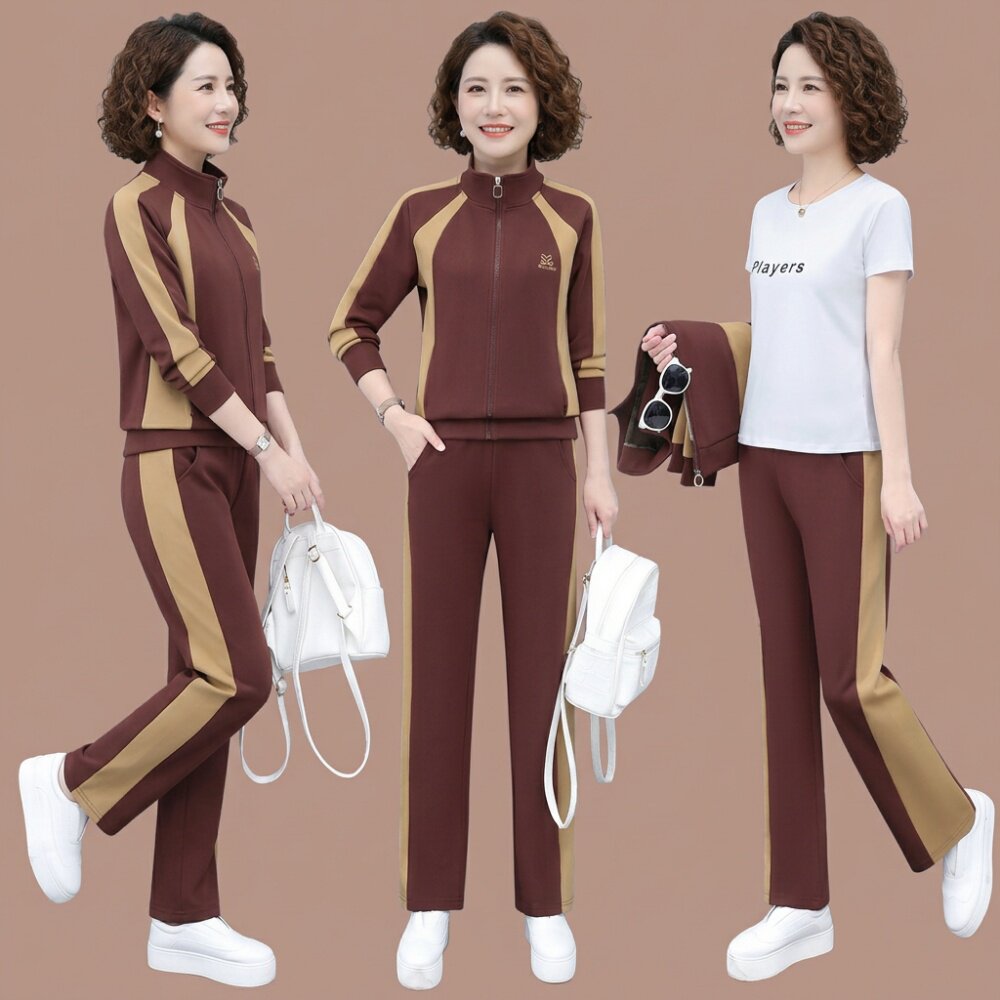 中年妈妈春装女装套装休闲运动服时尚洋气显年轻春季衣服女三件套