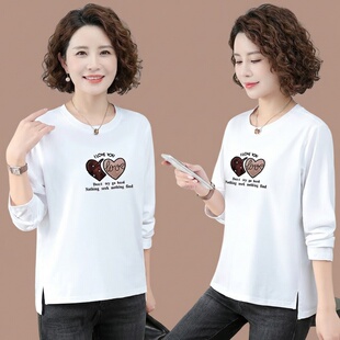 纯棉长袖t恤女中年妈妈圆领打底衫上衣女款春装宽松内搭2026新款