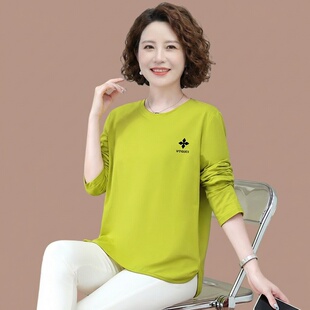 中年妈妈女士长袖T恤女款春款宽松显瘦春装上衣洋气内搭2026新款