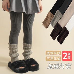 女童打底裤秋冬款外穿保暖加绒裤袜日韩风女孩加厚袜套拼接九分裤