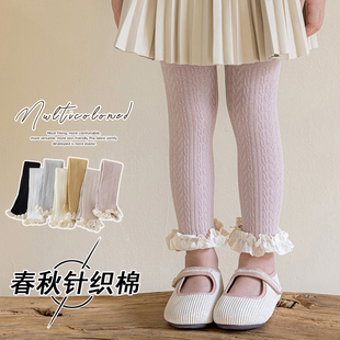袜女宝花边童袜洋气 女童大弹力连裤 秋上新儿童全棉九分裤 袜春秋款