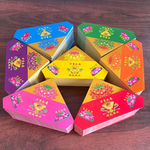 聚宝盆莲花成品半成品祈福手工折叠七彩带字烫金摆件家用厂家批发