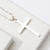 十尚美地光 999足银十字架吊坠男霸气大款 实心项链潮简约刻字挂件