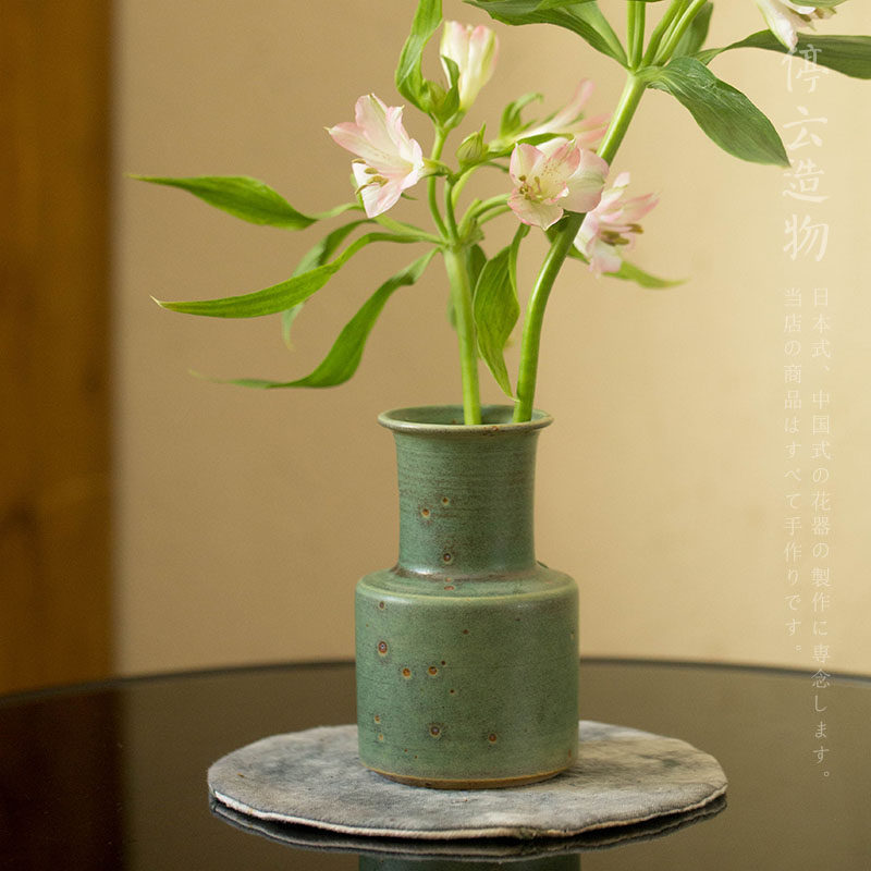 苔绿日式侘寂粗陶小花瓶手工花器迷你花插茶席禅意复古做旧景德镇,家居饰品,花瓶,淘宝优惠券,粉丝福利购,淘宝优惠卷